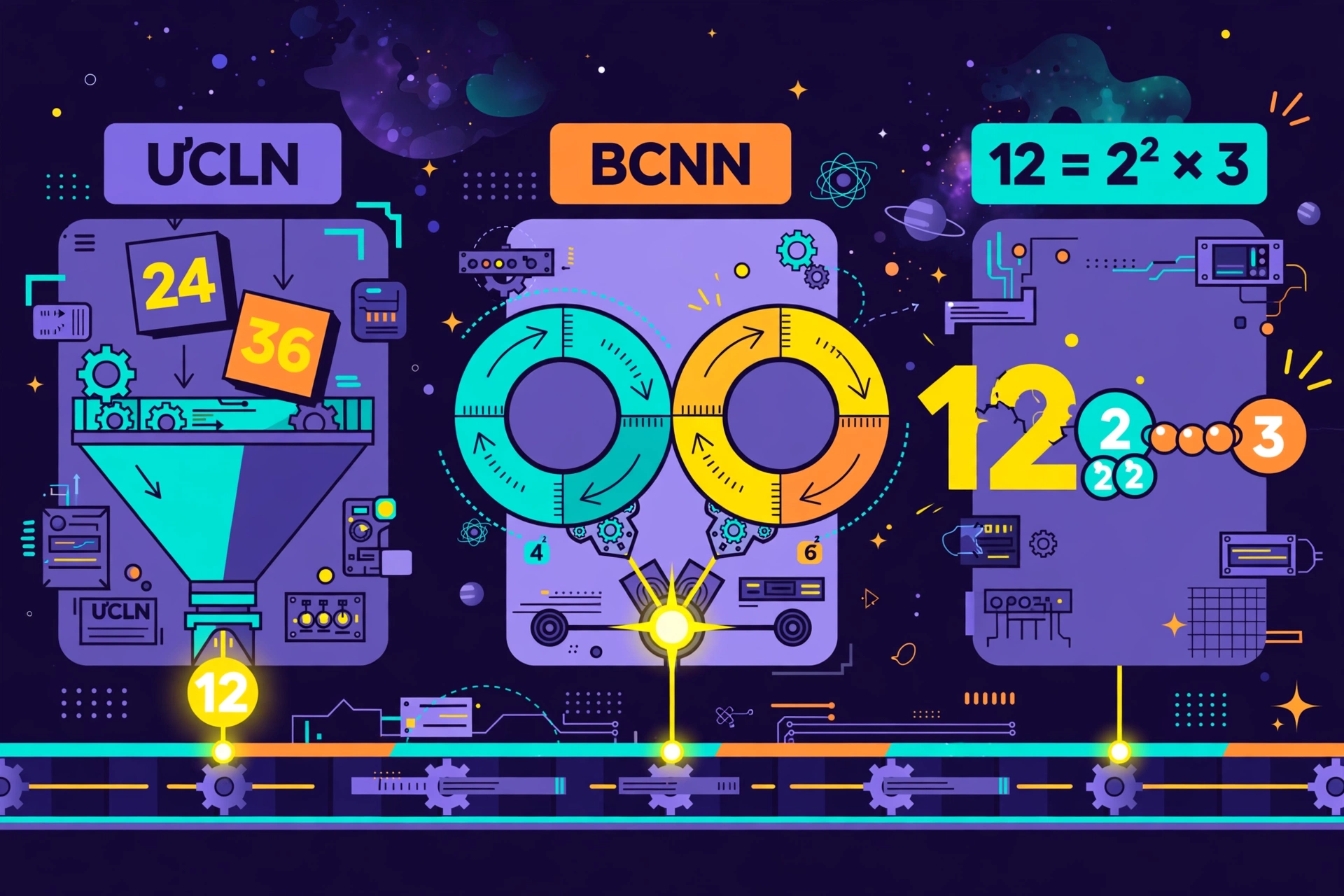 Máy tính BCNN, ƯCLN và phân tích thừa số nguyên tố là công cụ nhận danh sách số nguyên dương để thực hiện ba việc: tìm ước chung lớn nhất, tìm bội chung dương nhỏ nhất hoặc biểu diễn từng số lớn hơn 1 thành tích các số nguyên tố, đây là ba phép tính có liên hệ với nhau nhưng trả kết quả mang ý nghĩa khác nhau, ƯCLN là số nguyên dương lớn nhất mà mỗi số đã cho đều chia hết cho nó, BCNN là số nguyên dương nhỏ nhất chia hết cho tất cả các số đã cho, trong khi hai phép tính này trả một kết quả chung cho cả danh sách, phân tích thừa số nguyên tố trả kết quả riêng cho từng số, mã được cung cấp xác nhận khả năng tính ƯCLN và BCNN của hai, ba hoặc nhiều số, chế độ phân tích có thể nhận một số hoặc một danh sách, rồi trình bày các tích thừa số với số mũ tương ứng, số 1 được xử lý bằng thông báo riêng vì không có tích thừa số nguyên tố như các số lớn hơn 1, công cụ phù hợp để kiểm tra phép tính, đối chiếu bài tập và lấy dữ liệu cho những suy luận tiếp theo, tuy nhiên, nó không phải trình giải tự động mọi dạng bài số học: kết quả không kèm toàn bộ các bước chia lấy dư, không tự diễn giải đề toán và không tự tìm hai số từ ƯCLN, BCNN đã biết