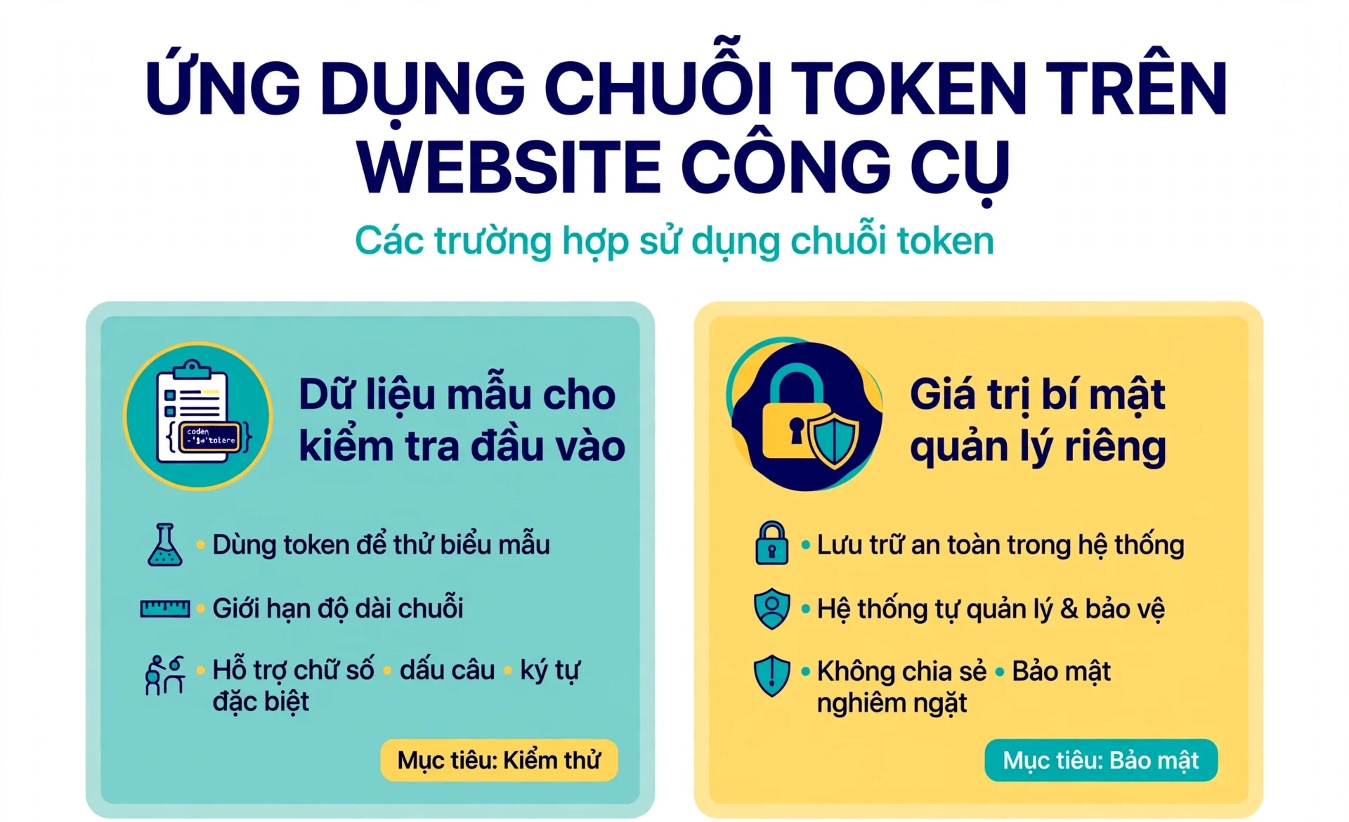 Các trường hợp dùng token được tạo làm dữ liệu mẫu để kiểm tra biểu mẫu và giới hạn độ dài đầu vào, hoặc làm giá trị bí mật trong hệ thống có cơ chế quản lý riêng